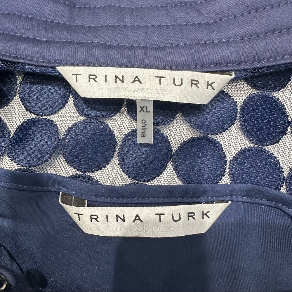 Trina Turk Blue Bianca Oversized Blouse w/Cuffs & Mandarin Collar.  XL, EUC! - Picture 10 of 11